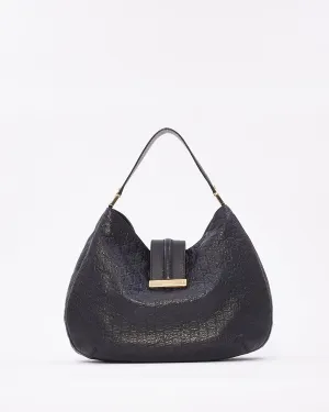 Gucci Black Leather Guccissima Hobo Bag