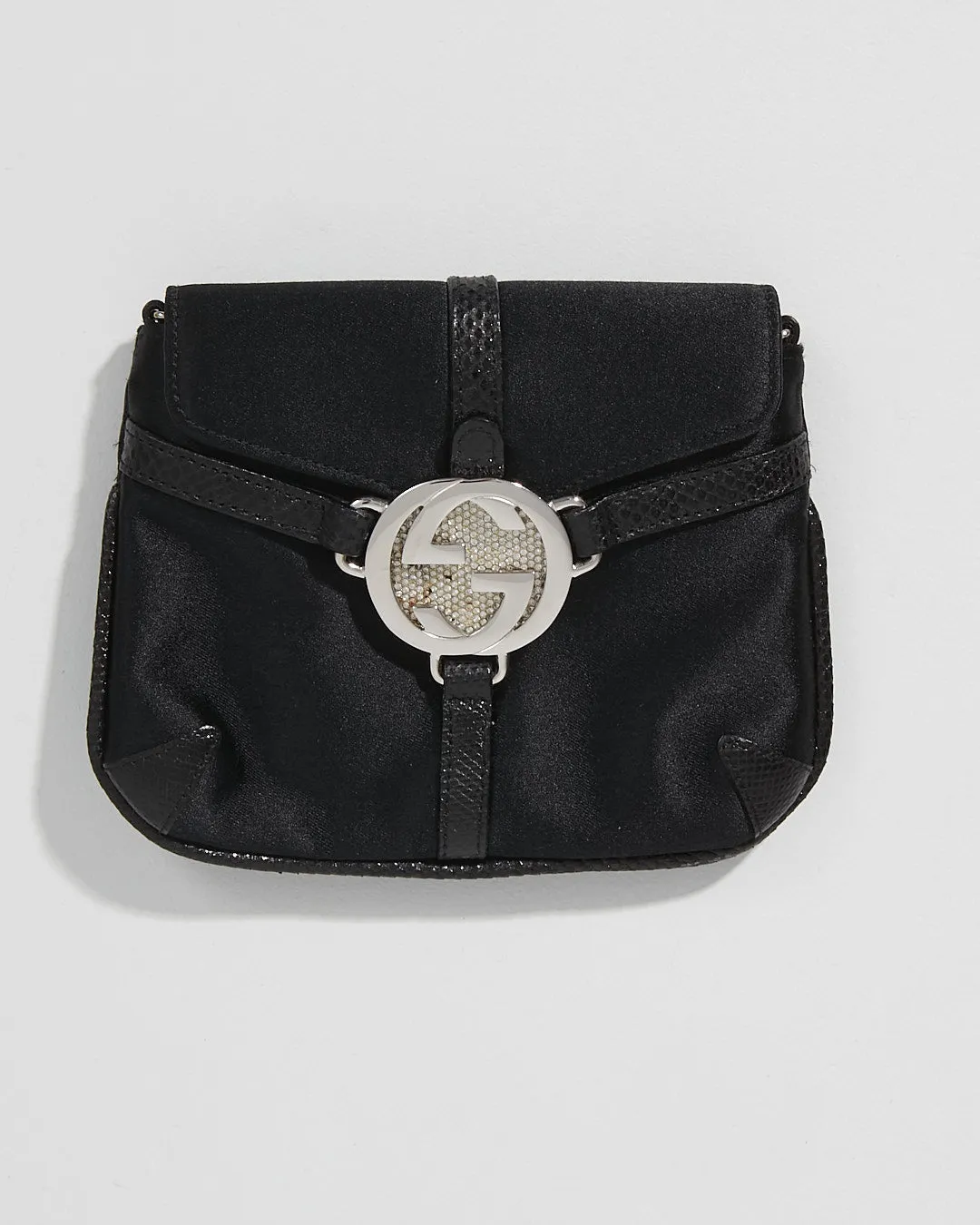Gucci Black Satin Crystal GG Evening Chain Crossbody Bag
