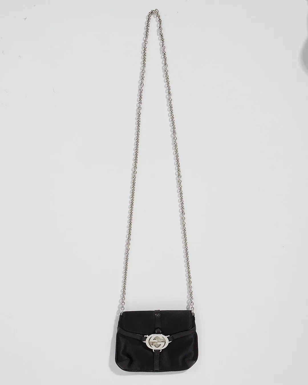 Gucci Black Satin Crystal GG Evening Chain Crossbody Bag