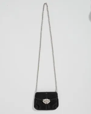 Gucci Black Satin Crystal GG Evening Chain Crossbody Bag