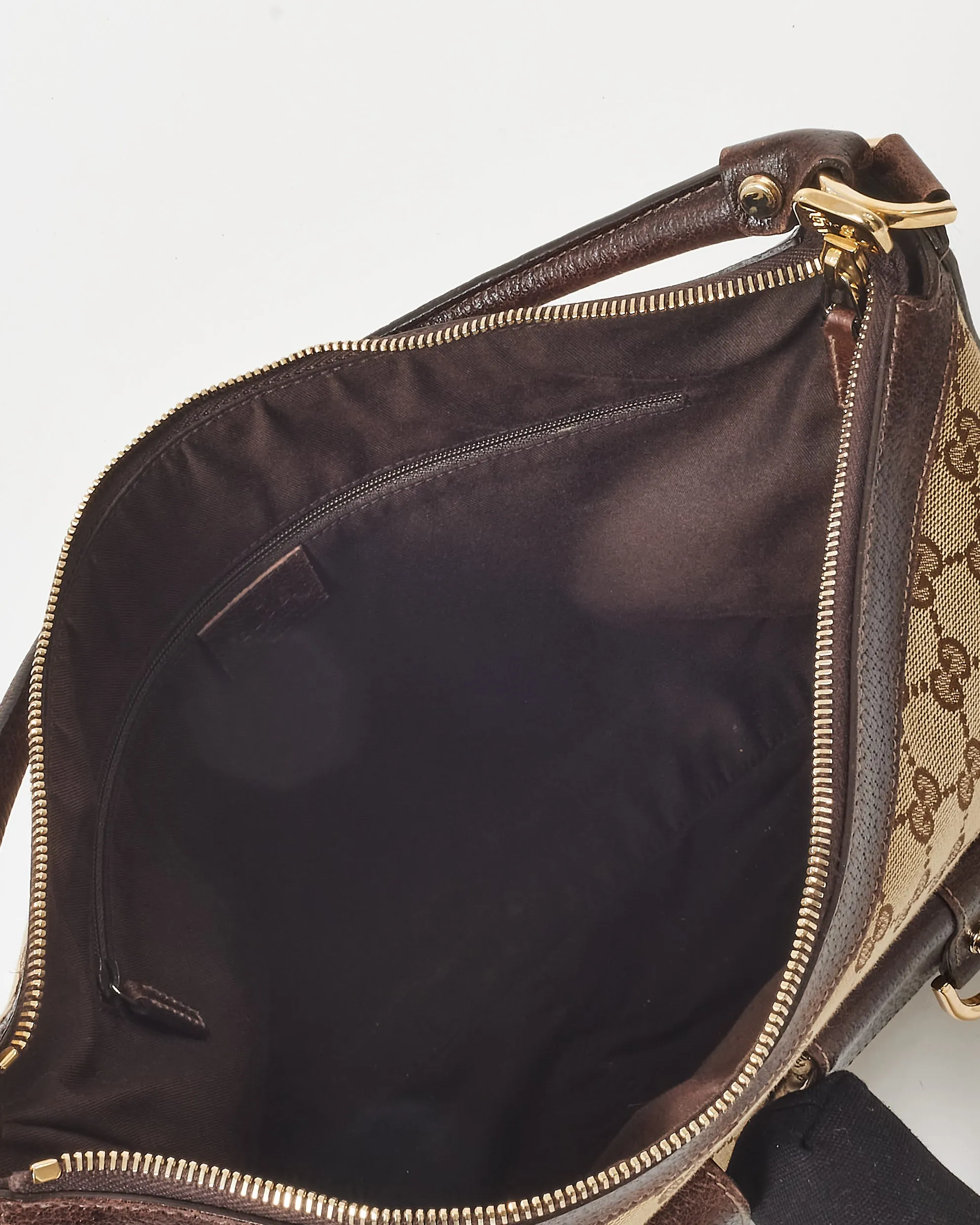 Gucci Brown & Beige GG Monogram Canvas Abbey Pocket Hobo Bag