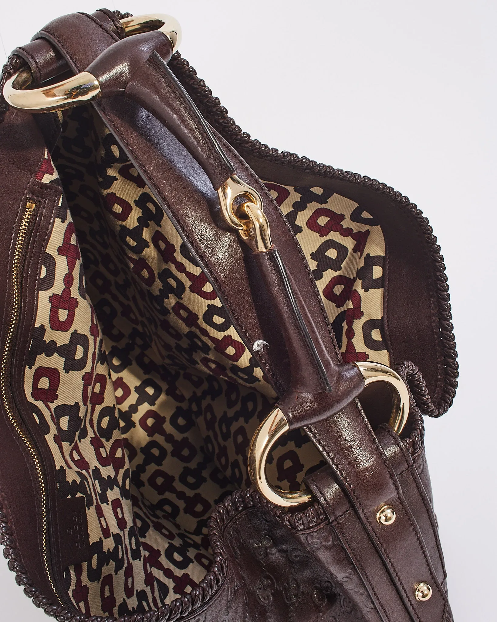 Gucci Brown Leather Guccissima Large Horsebit Hobo Bag