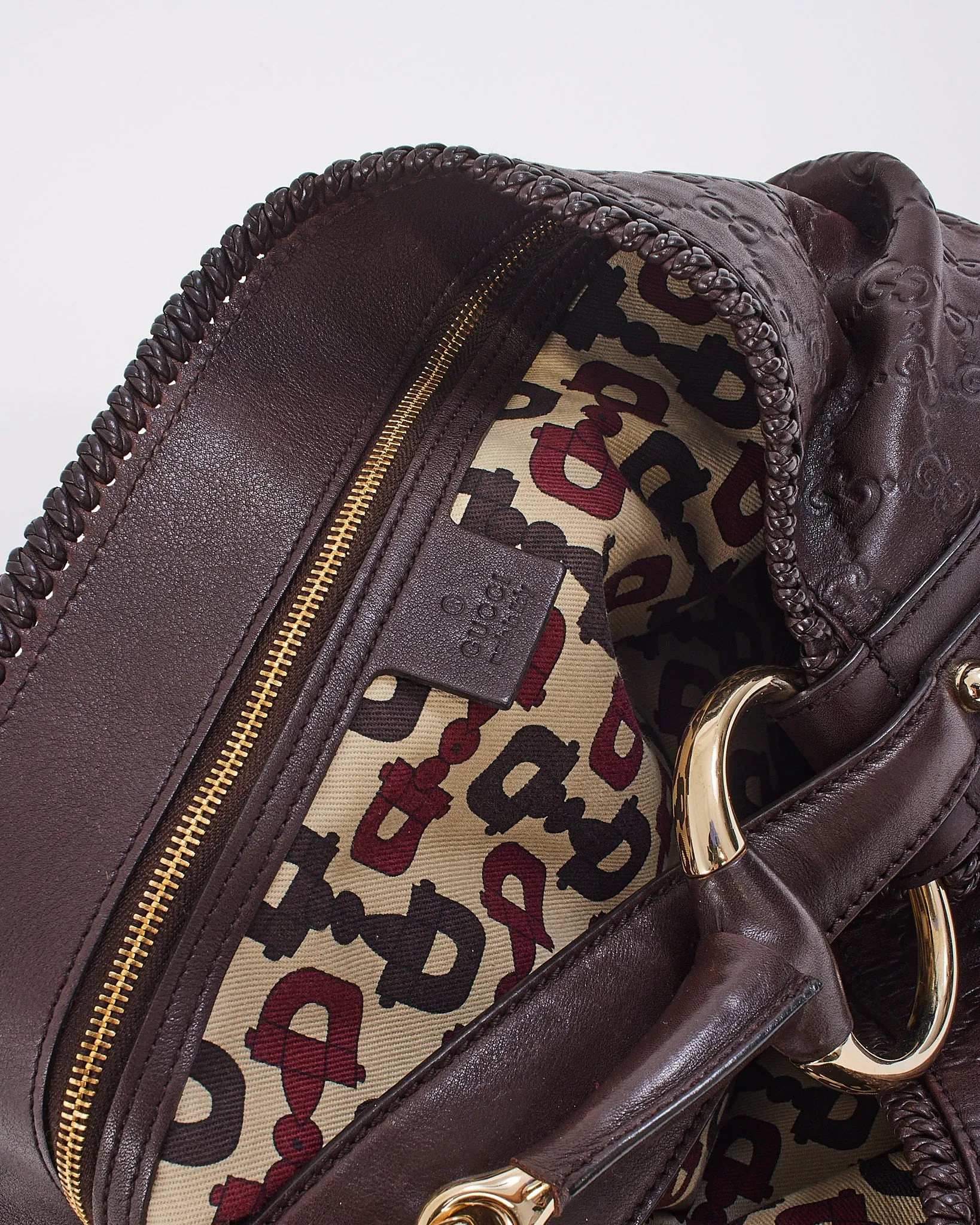 Gucci Brown Leather Guccissima Large Horsebit Hobo Bag