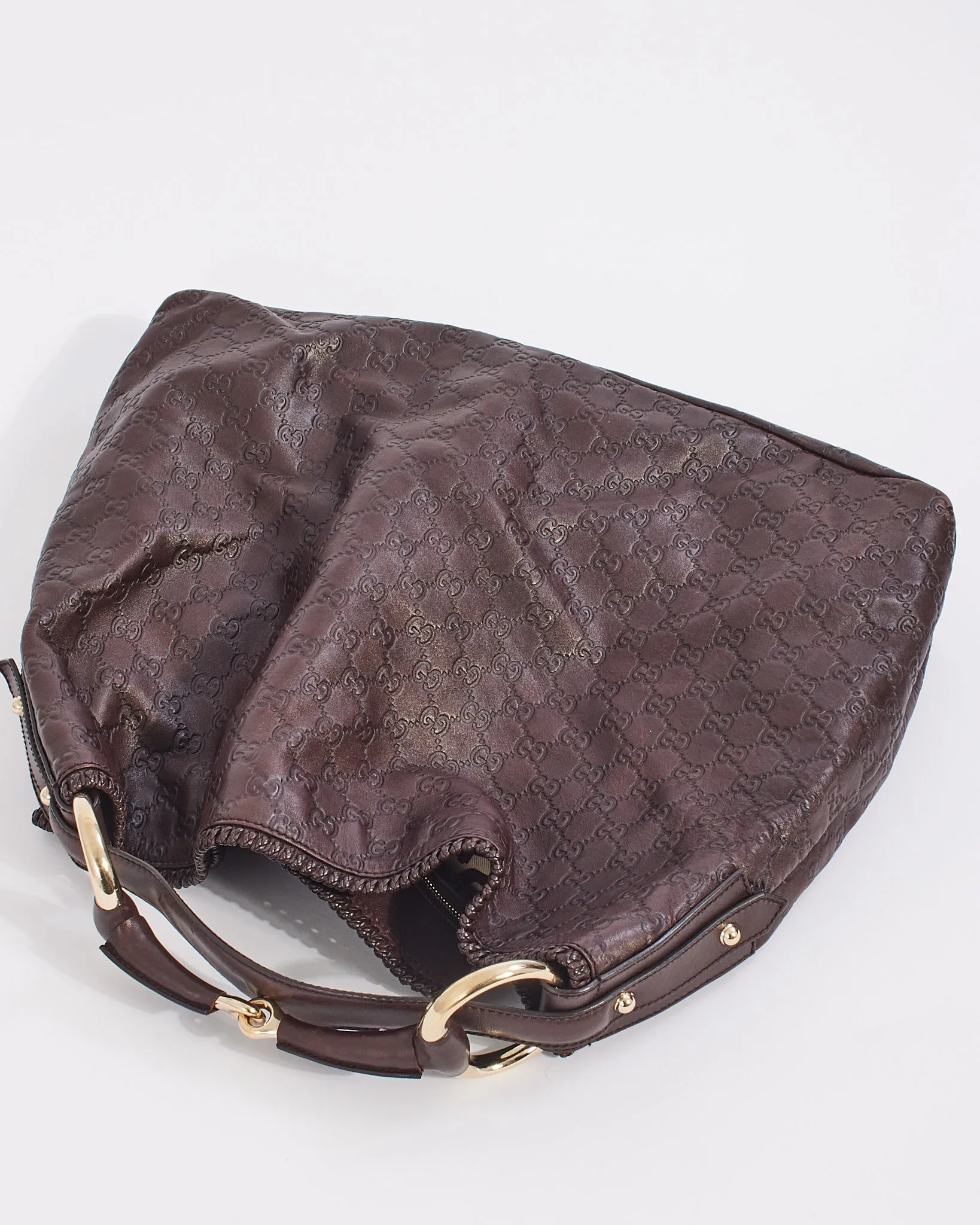 Gucci Brown Leather Guccissima Large Horsebit Hobo Bag