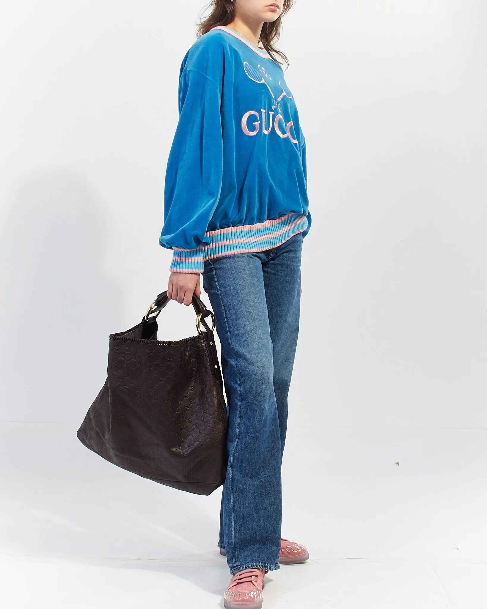 Gucci Brown Leather Guccissima Large Horsebit Hobo Bag