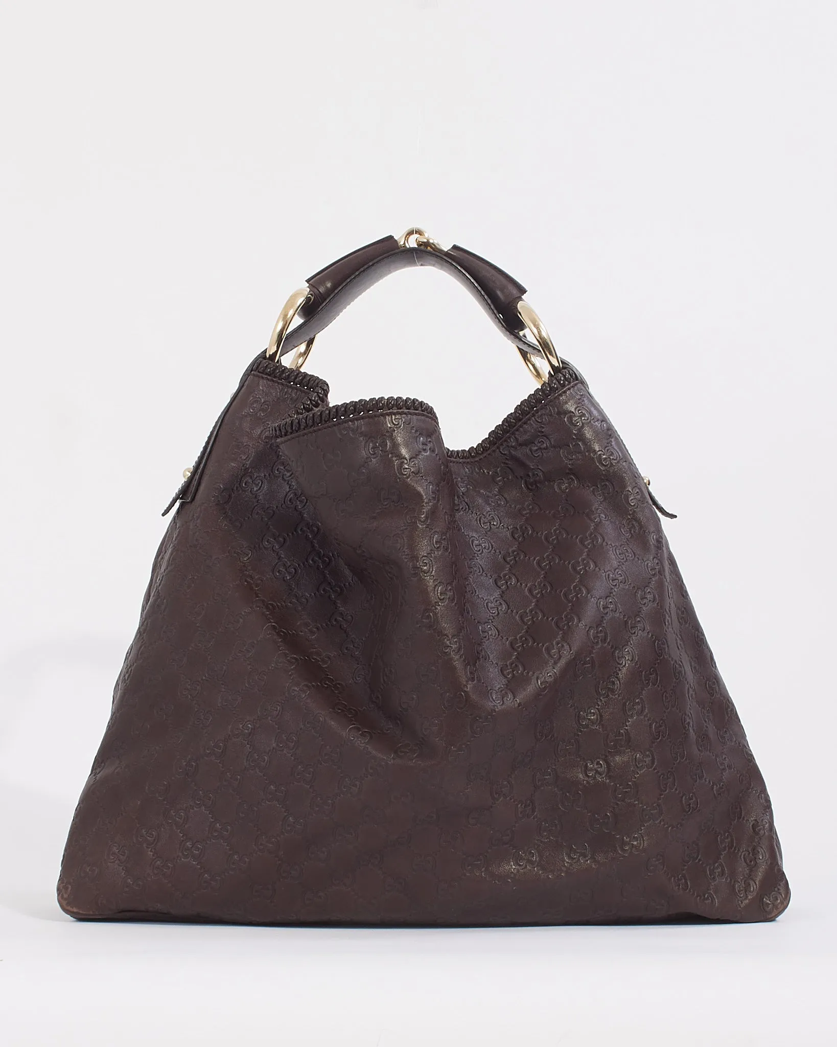 Gucci Brown Leather Guccissima Large Horsebit Hobo Bag