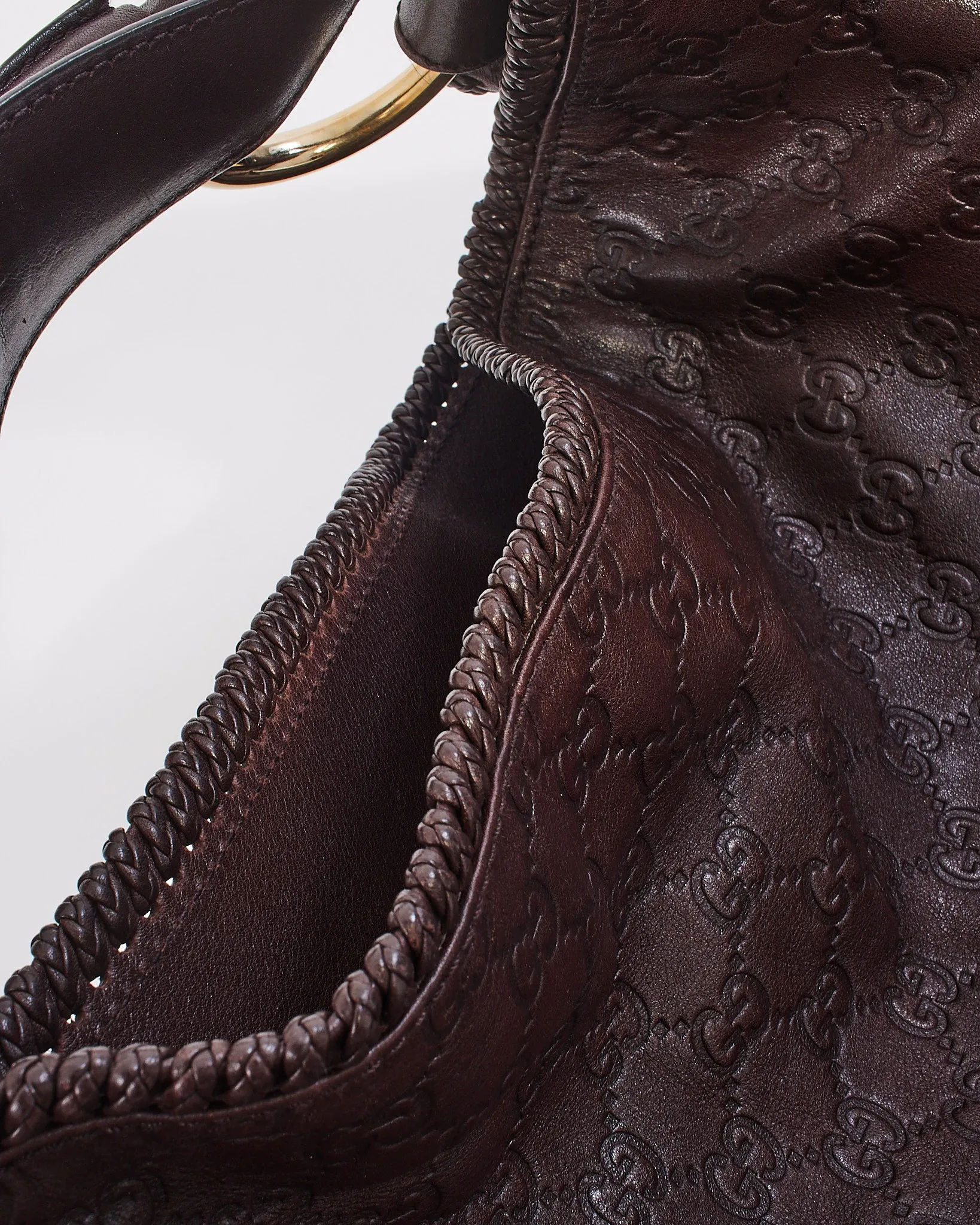 Gucci Brown Leather Guccissima Large Horsebit Hobo Bag