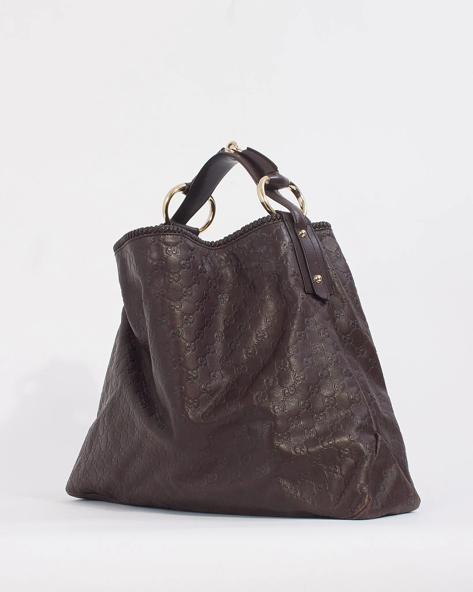 Gucci Brown Leather Guccissima Large Horsebit Hobo Bag