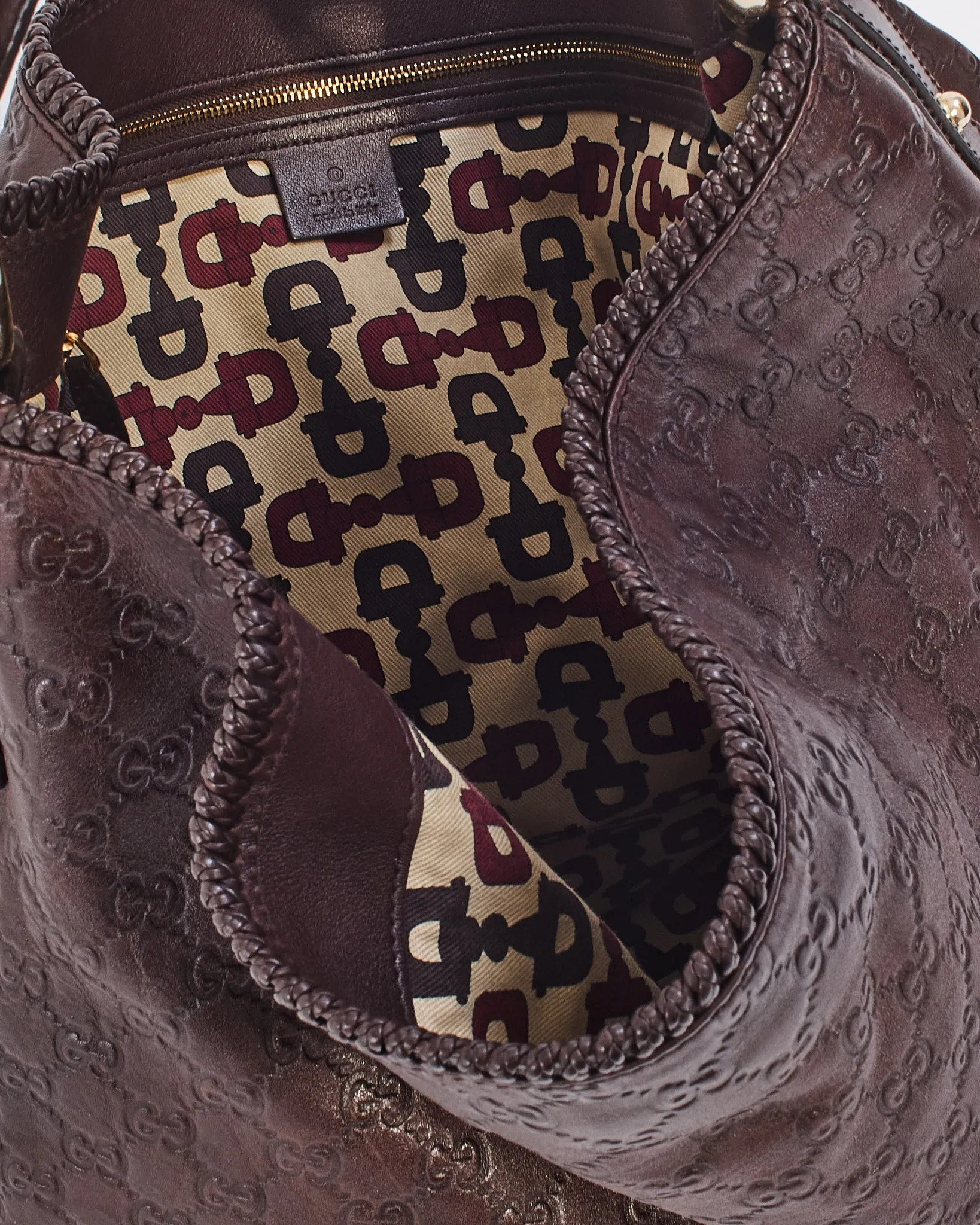 Gucci Brown Leather Guccissima Large Horsebit Hobo Bag