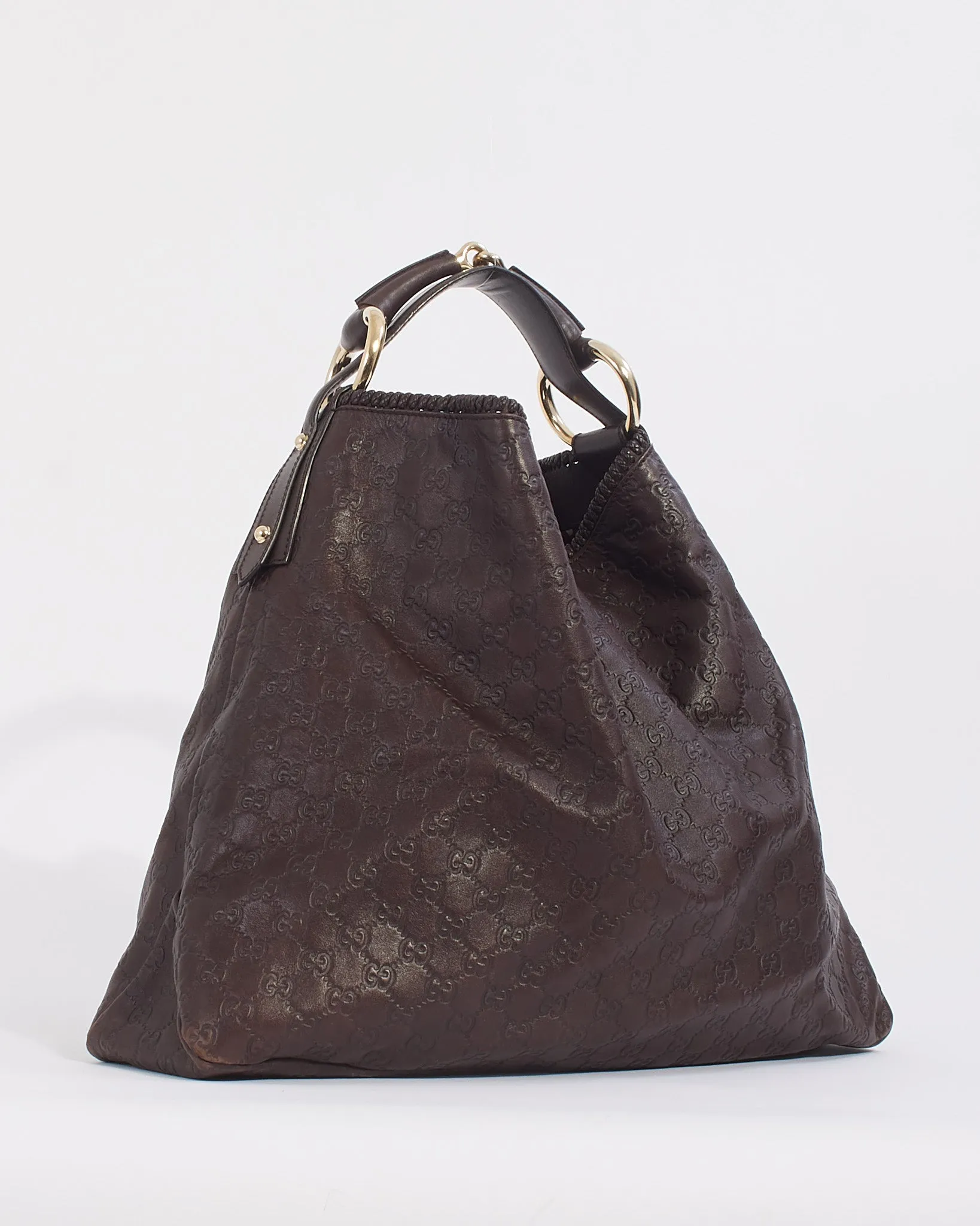 Gucci Brown Leather Guccissima Large Horsebit Hobo Bag