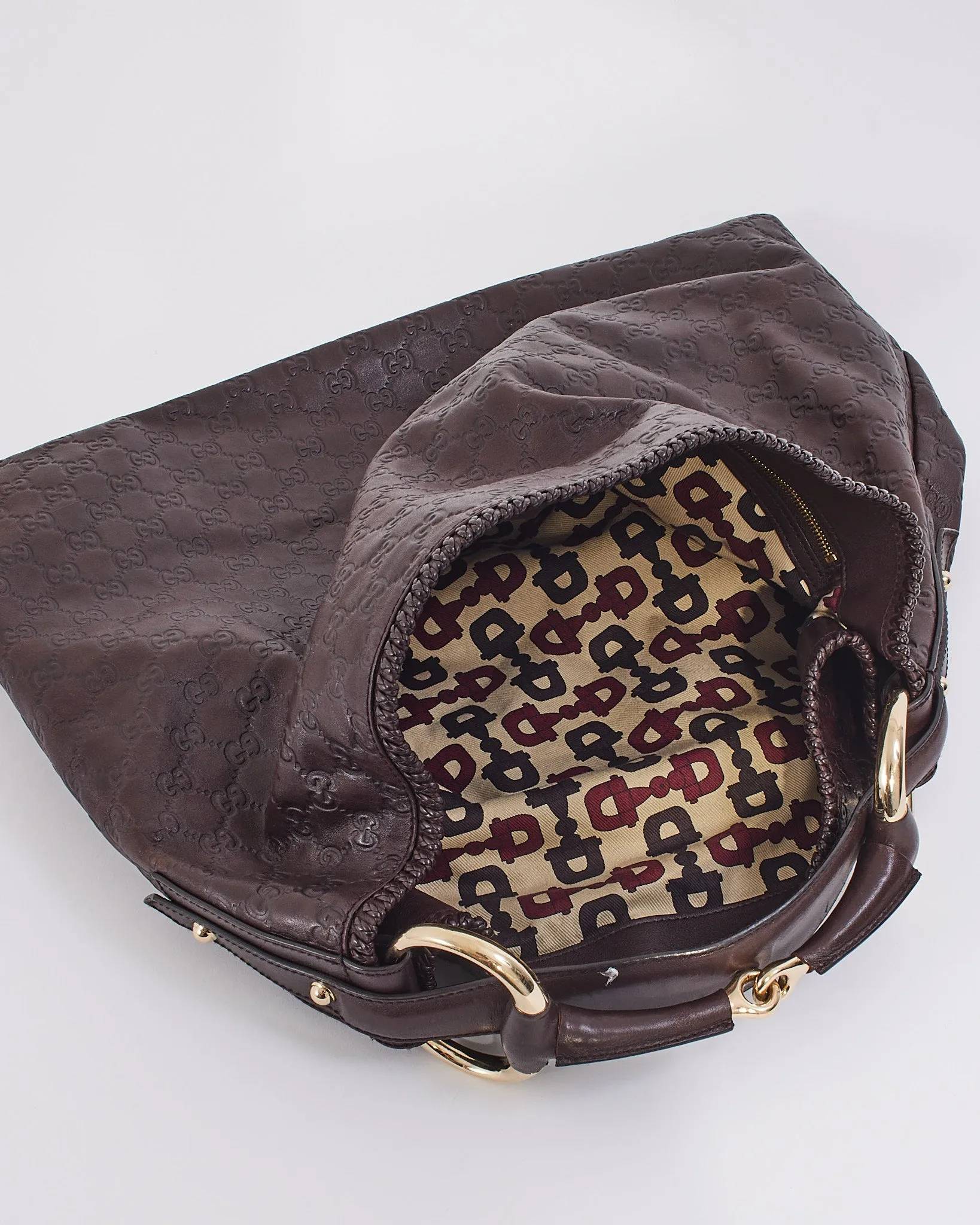 Gucci Brown Leather Guccissima Large Horsebit Hobo Bag