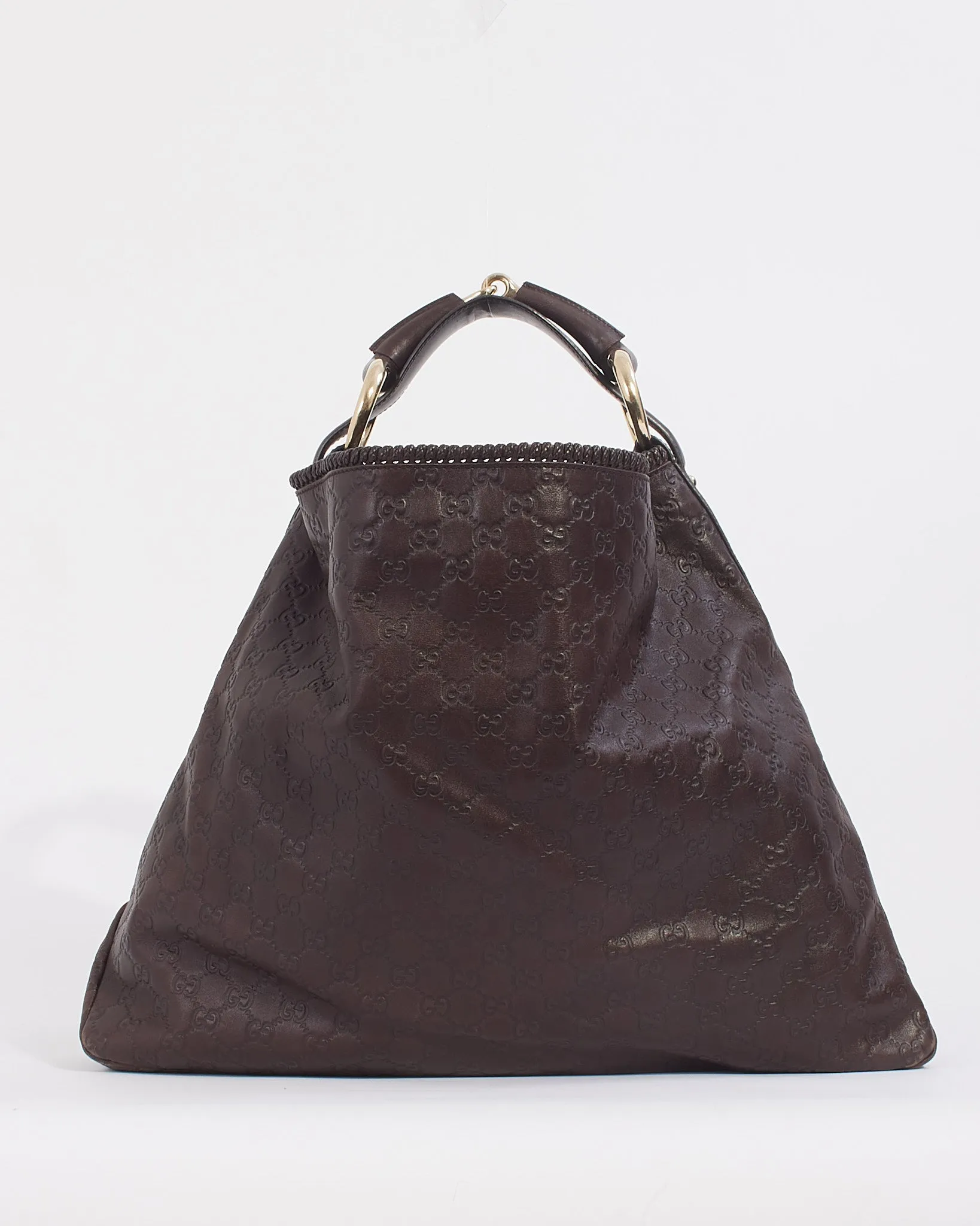 Gucci Brown Leather Guccissima Large Horsebit Hobo Bag