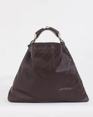 Gucci Brown Leather Guccissima Large Horsebit Hobo Bag