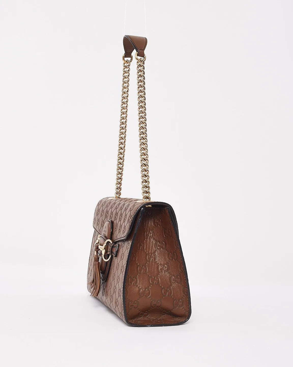 Gucci Brown Monogram Signature GG Leather Medium Emily Shoulder Bag