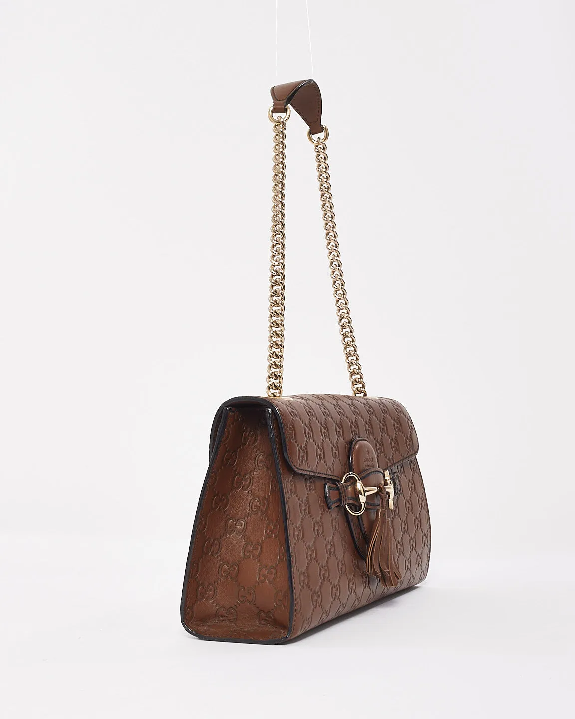 Gucci Brown Monogram Signature GG Leather Medium Emily Shoulder Bag