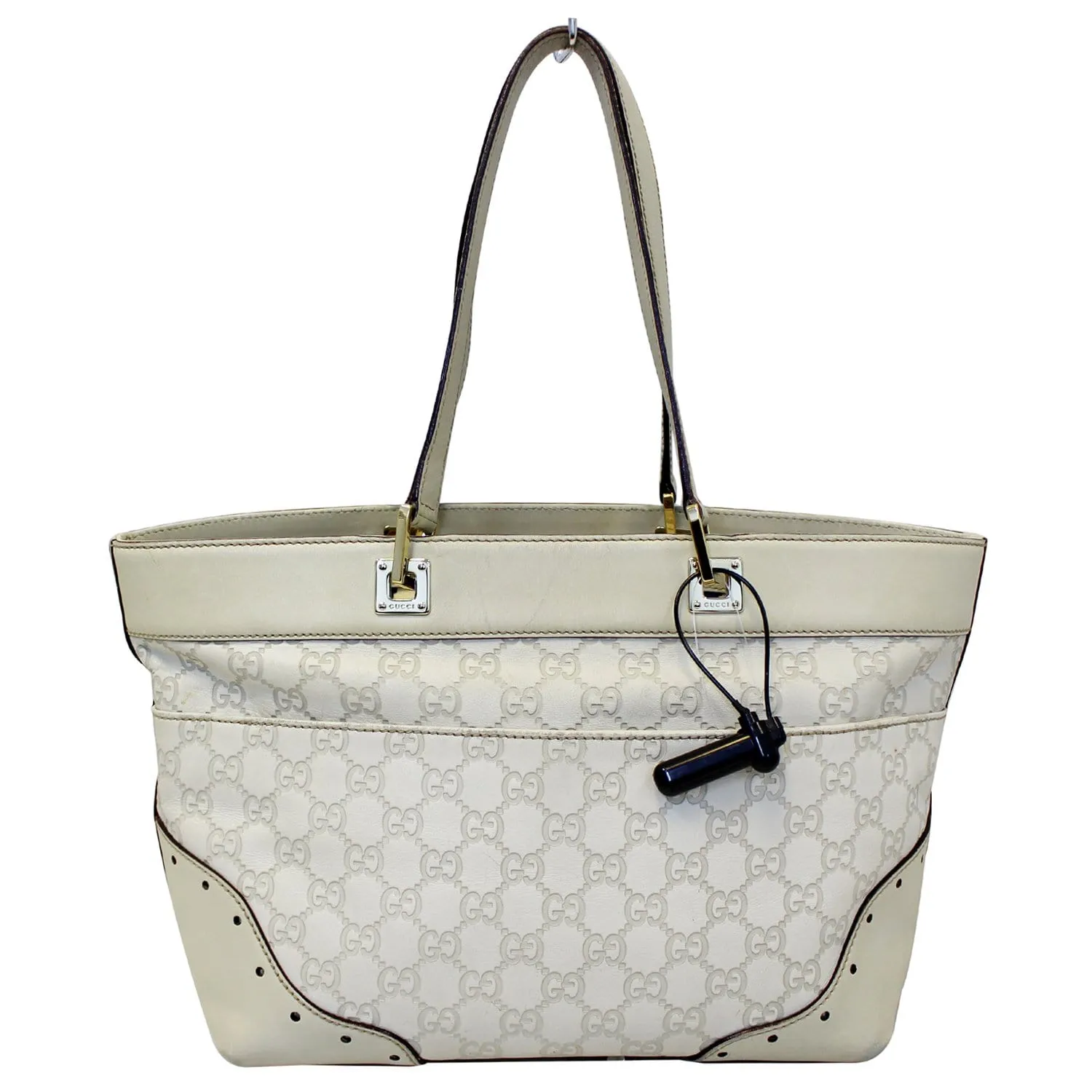 GUCCI Cream Guccissima Leather Gold-tone Tote Shoulder Bag 145993