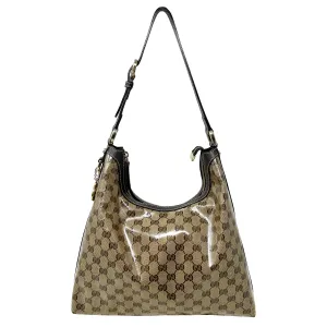 Gucci Crystal Brown GG Supreme Monogram Hobo Shoulder Bag