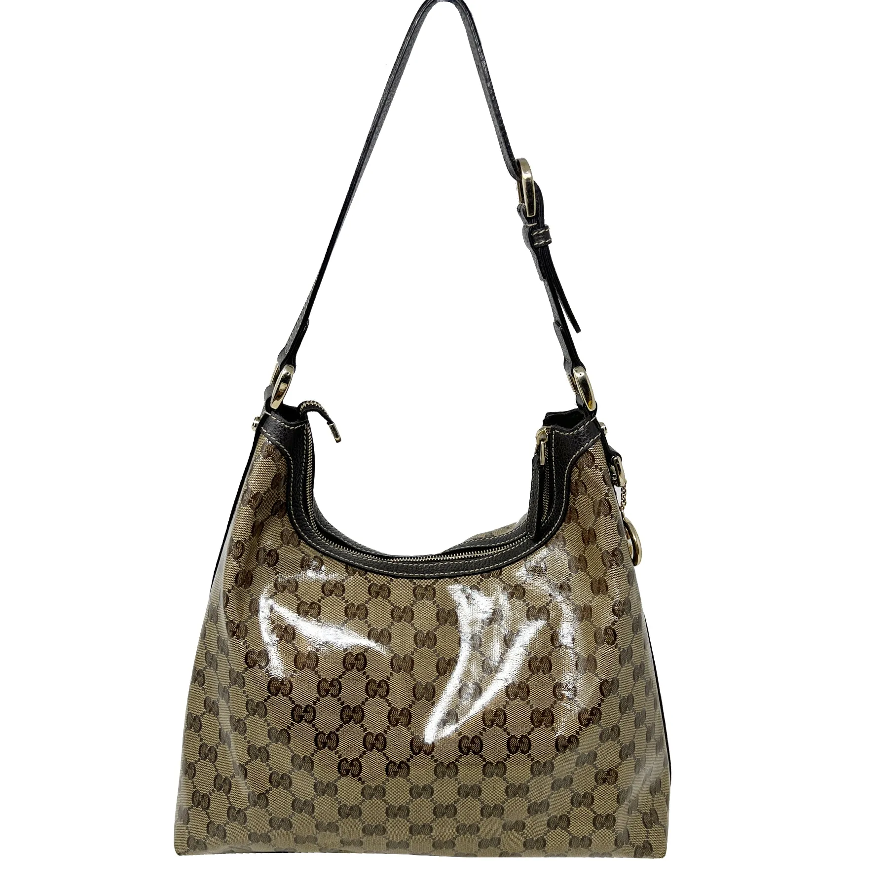 Gucci Crystal Brown GG Supreme Monogram Hobo Shoulder Bag