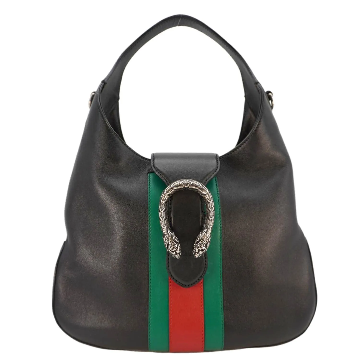 GUCCI Dionysus Medium Web Leather Hobo Shoulder Bag Black 444072