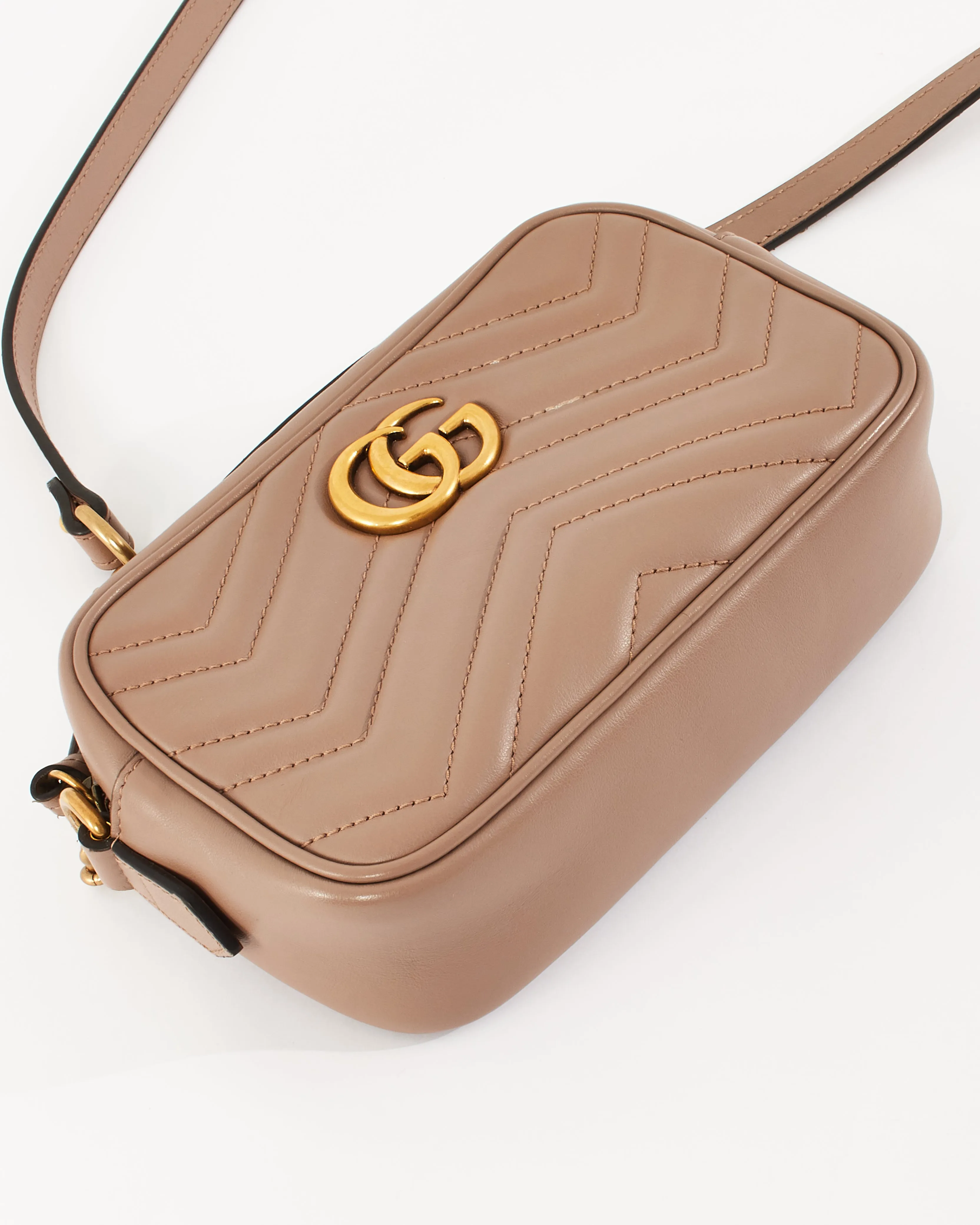 Gucci Dusty Pink Leather Marmont Matelassé Mini Camera Bag