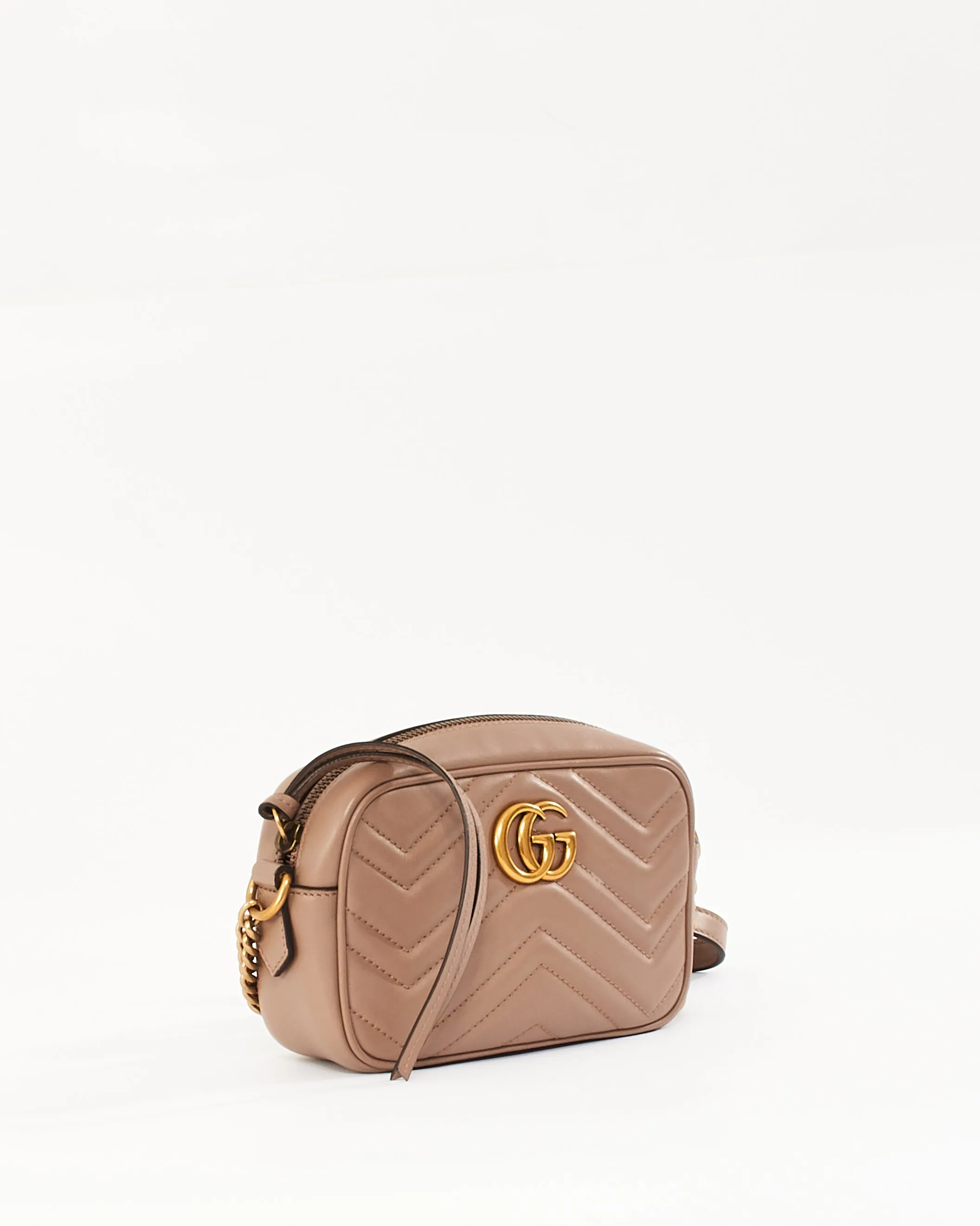 Gucci Dusty Pink Leather Marmont Matelassé Mini Camera Bag