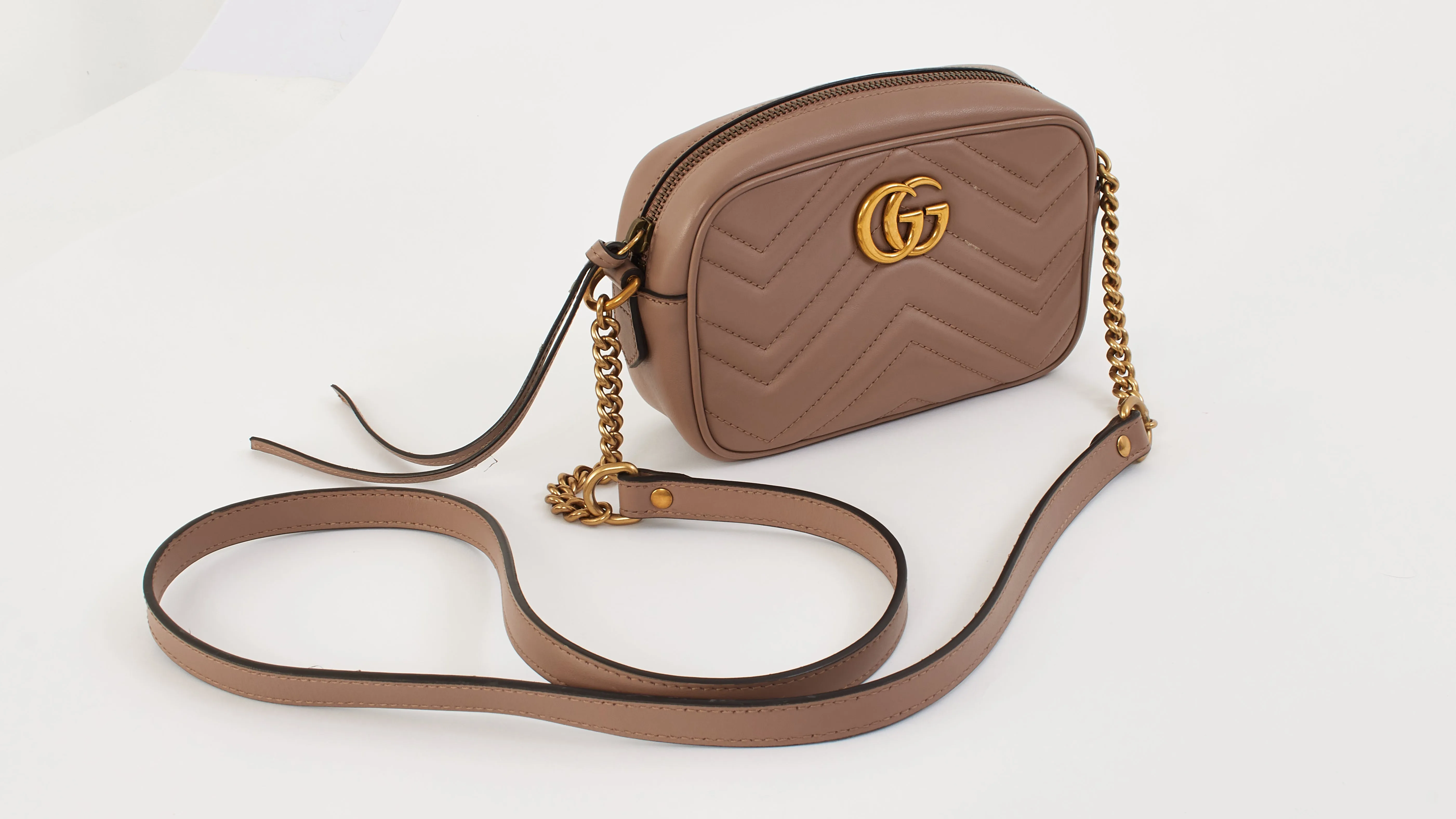 Gucci Dusty Pink Leather Marmont Matelassé Mini Camera Bag