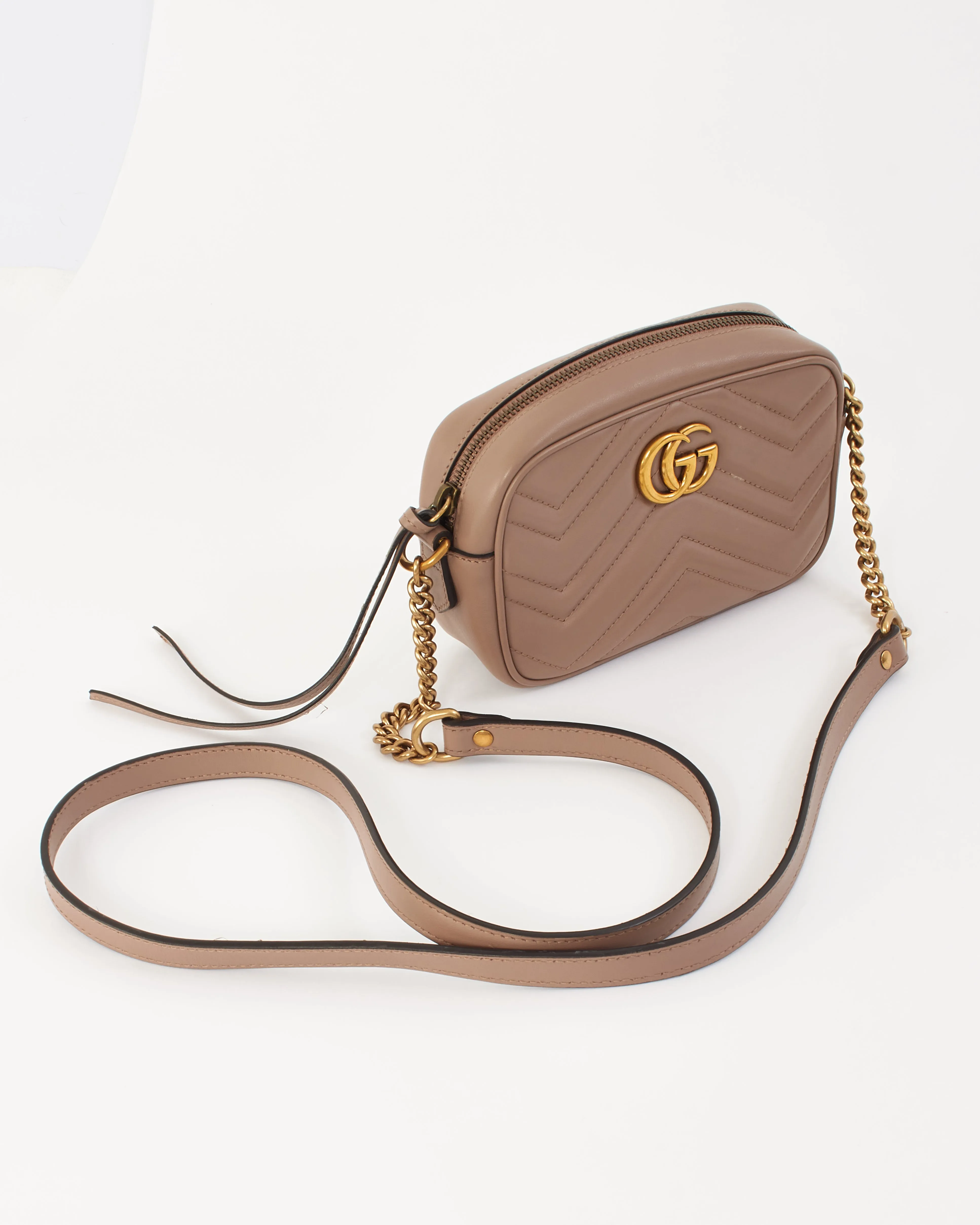 Gucci Dusty Pink Leather Marmont Matelassé Mini Camera Bag