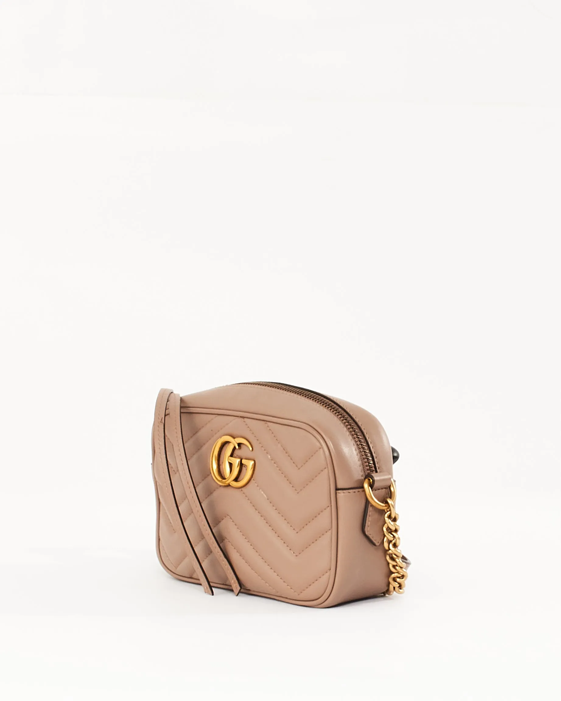 Gucci Dusty Pink Leather Marmont Matelassé Mini Camera Bag