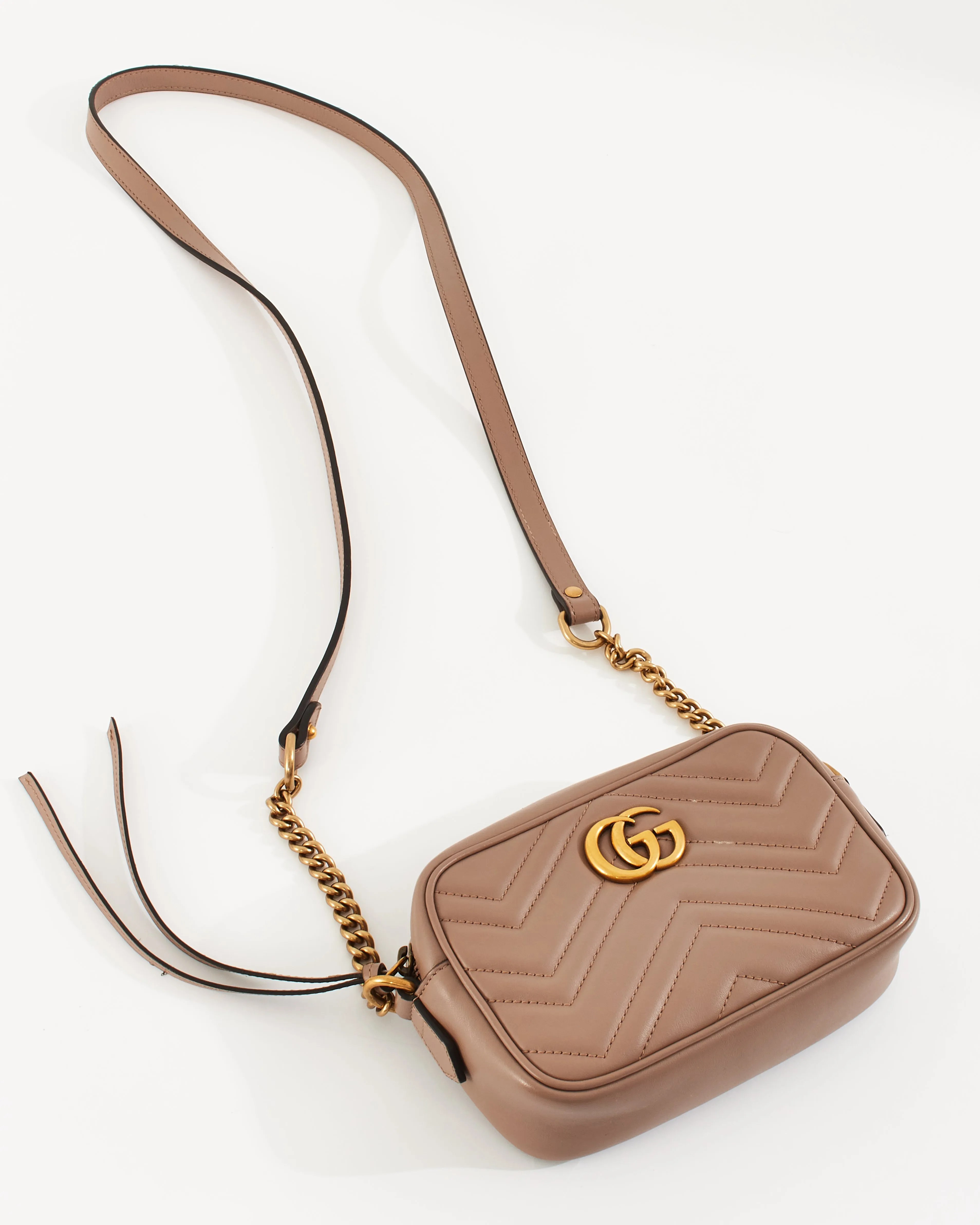 Gucci Dusty Pink Leather Marmont Matelassé Mini Camera Bag