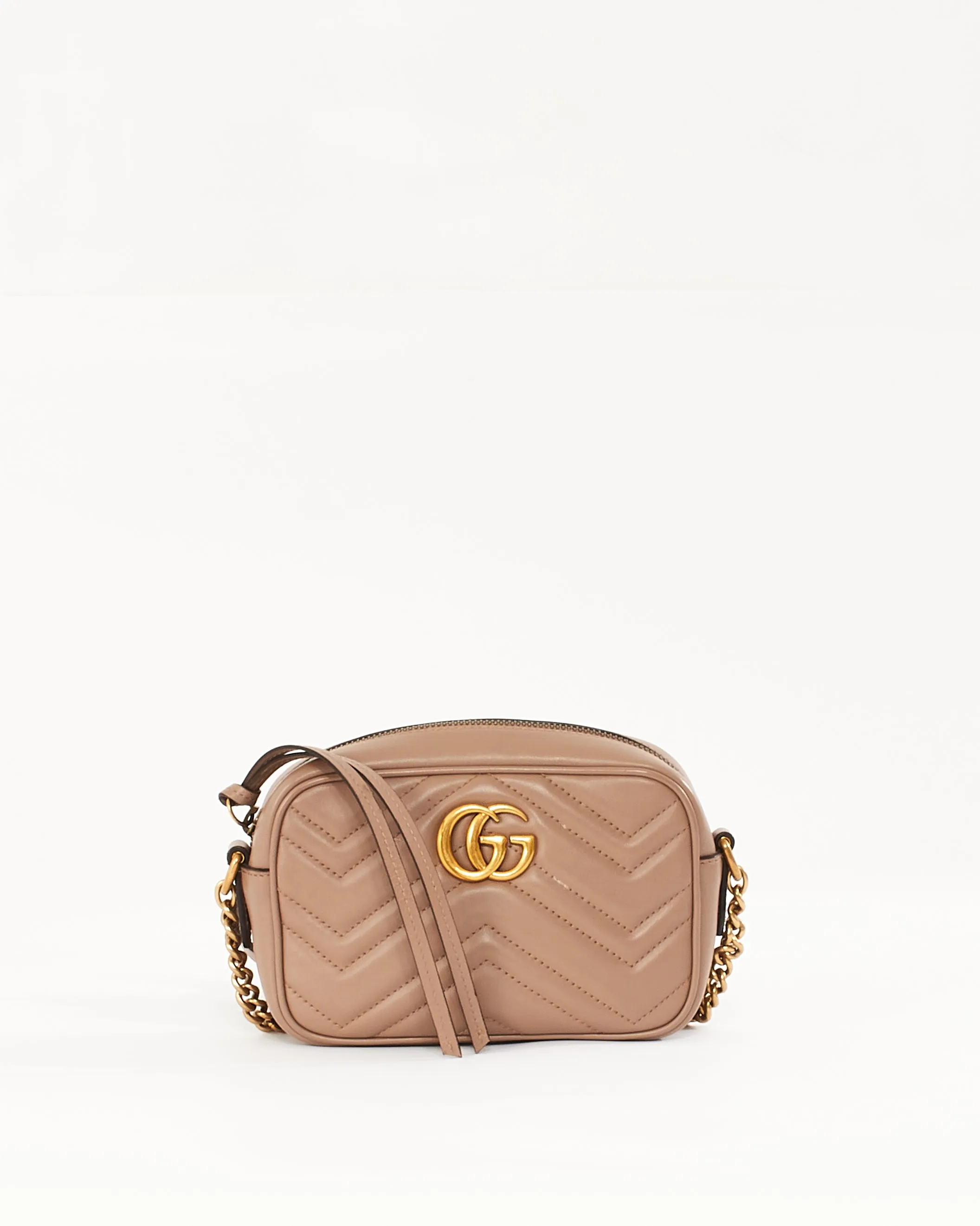 Gucci Dusty Pink Leather Marmont Matelassé Mini Camera Bag