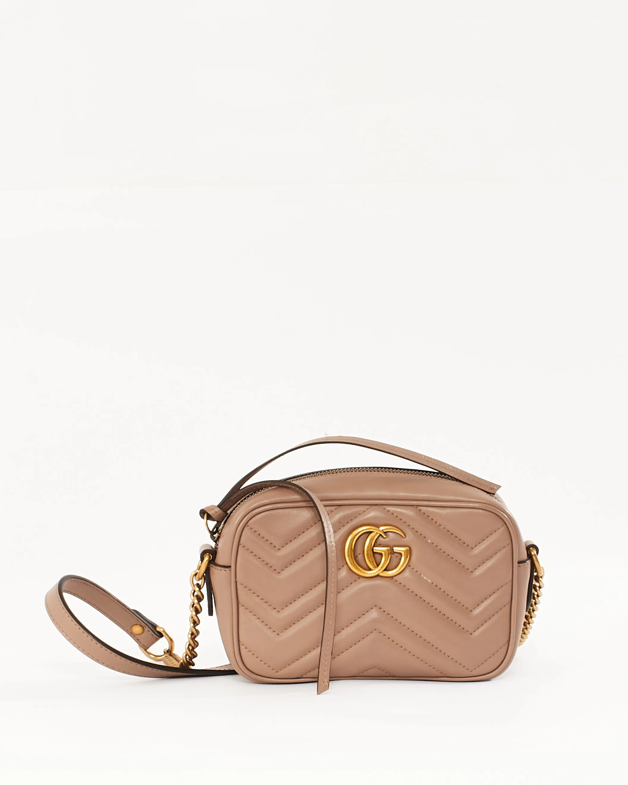 Gucci Dusty Pink Leather Marmont Matelassé Mini Camera Bag