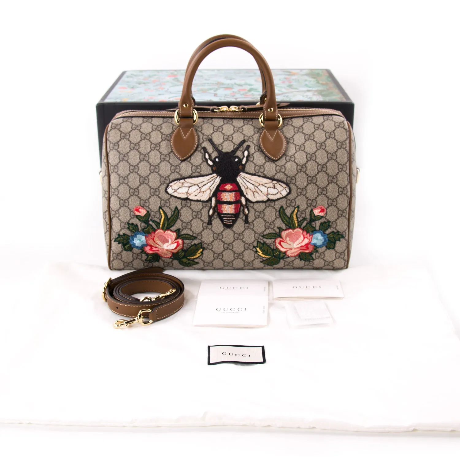 Gucci GG Supreme Embroidered Boston Bag