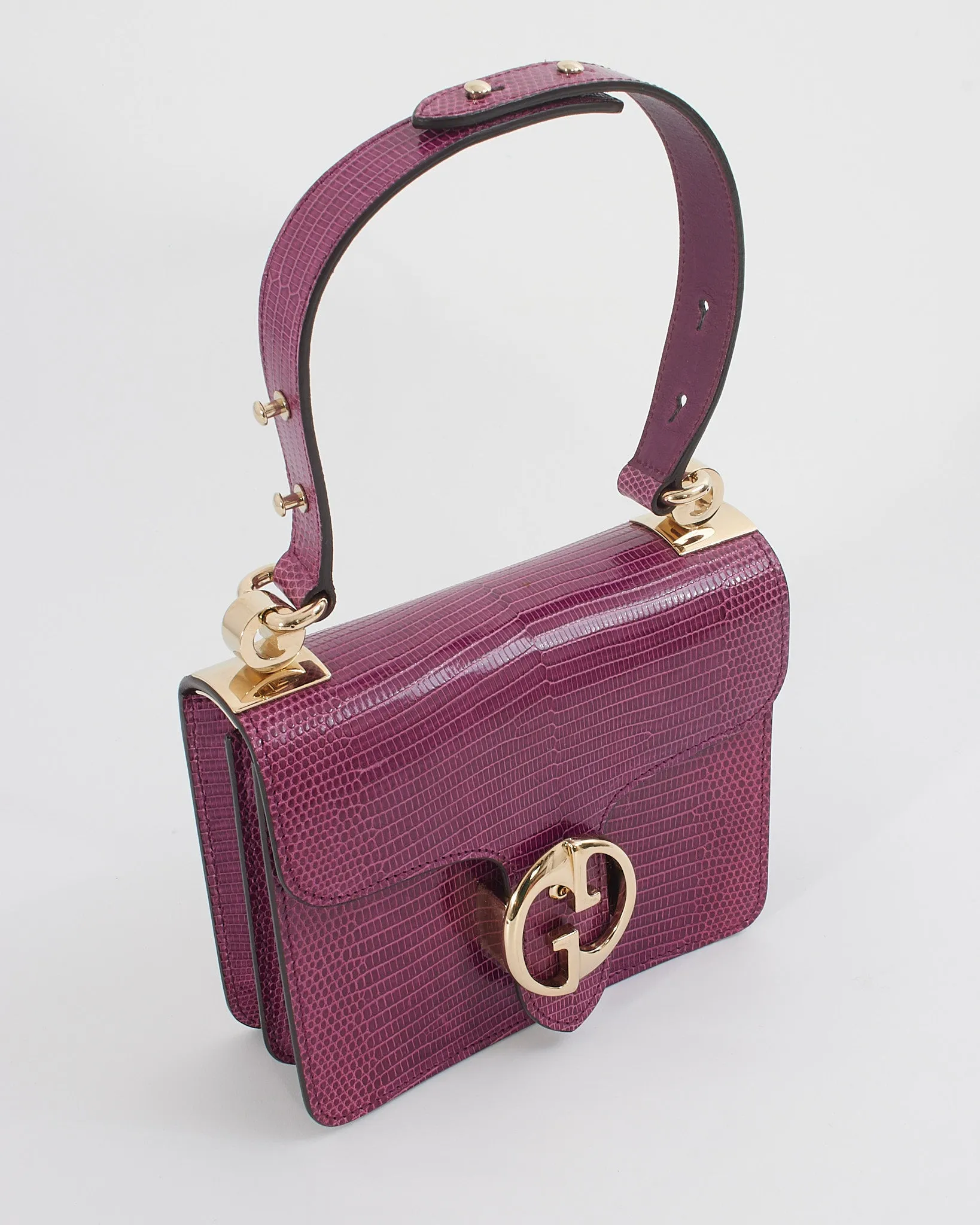 Gucci Purple Lizard 1973 Small Top Handle Bag