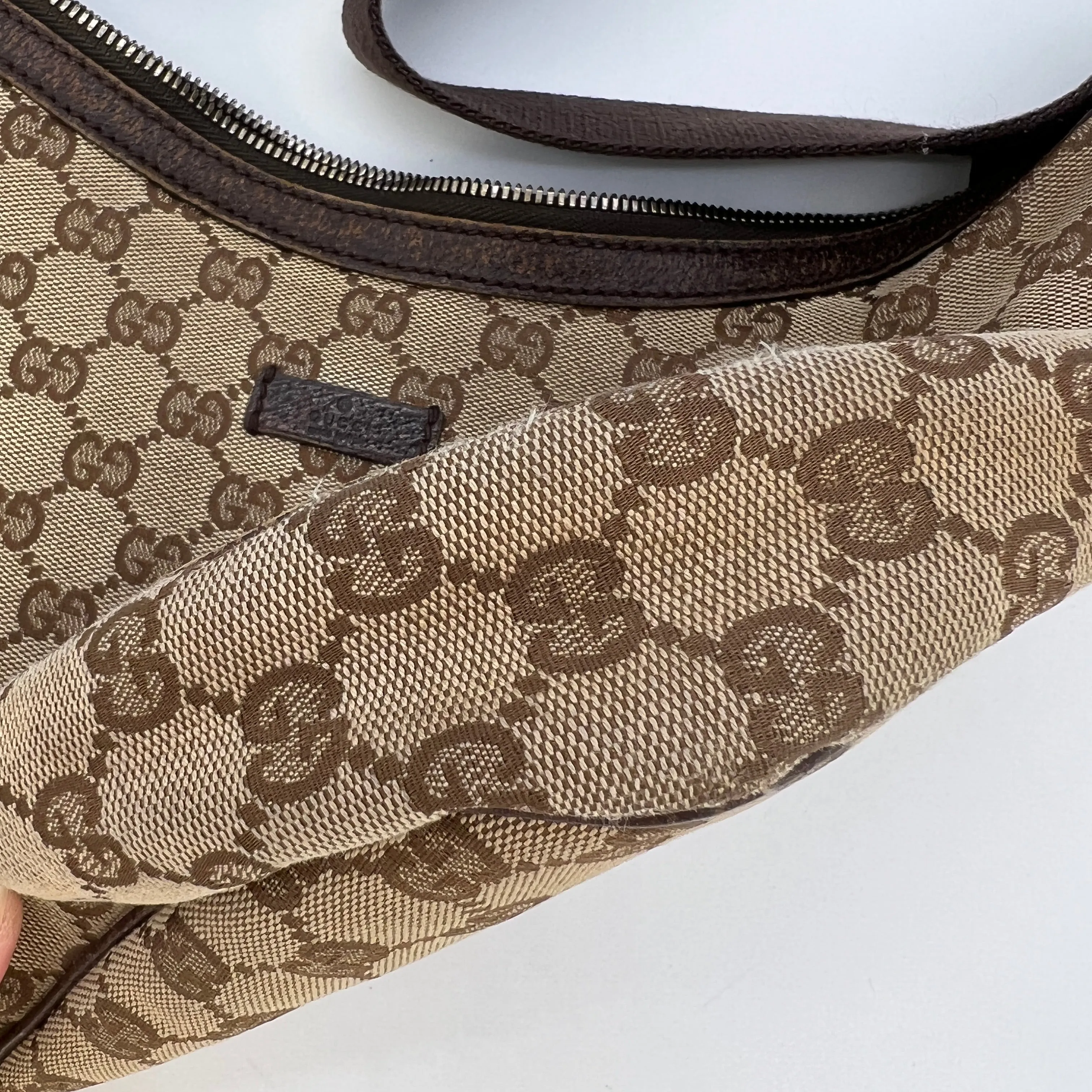 Gucci Shoulder Monogram Brown Canvas Hobo Bag [Guaranteed Authentic]