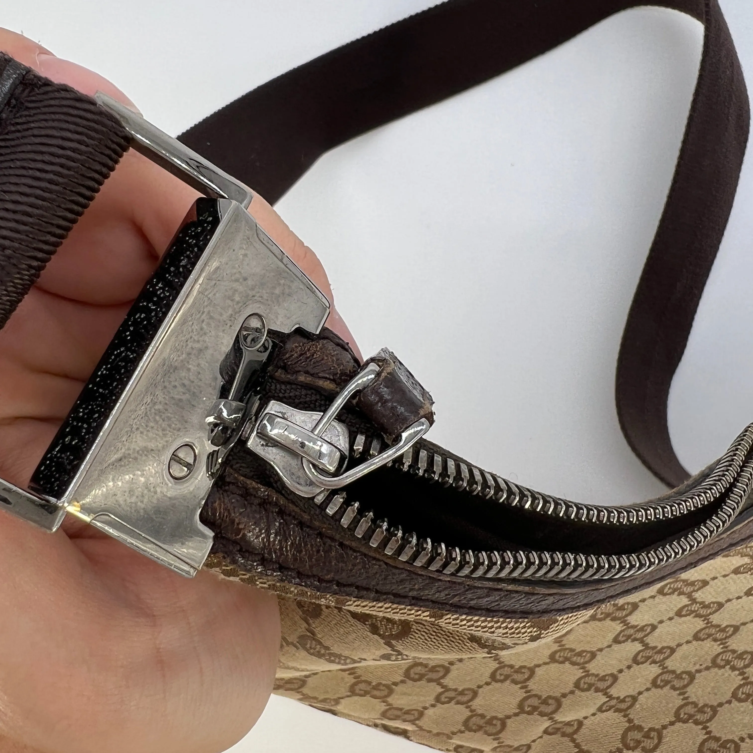 Gucci Shoulder Monogram Brown Canvas Hobo Bag [Guaranteed Authentic]
