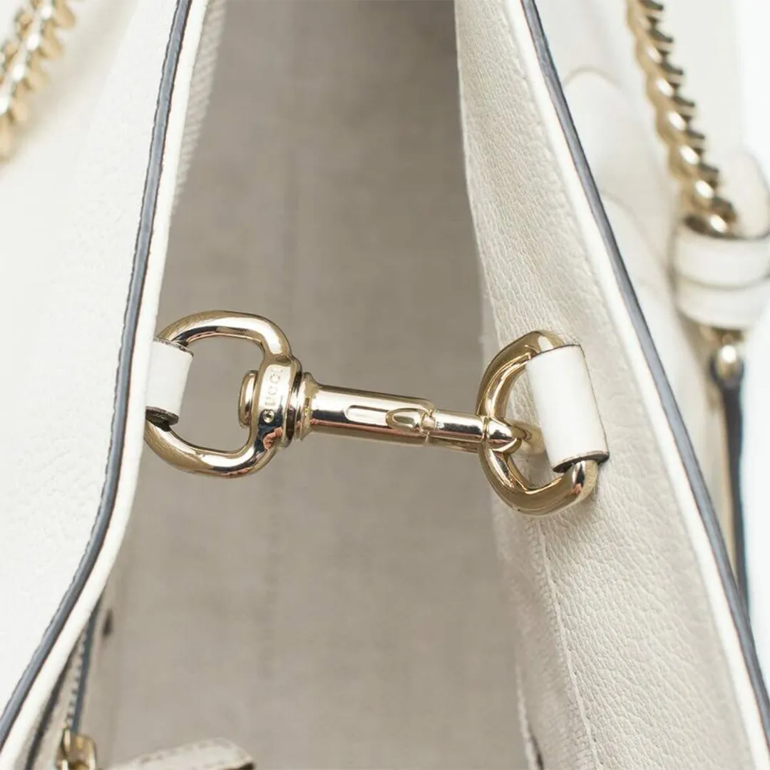 Gucci Soho Ivoire Ivory Gold White Hobo Leather Shoulder Bag Handbag Purse New