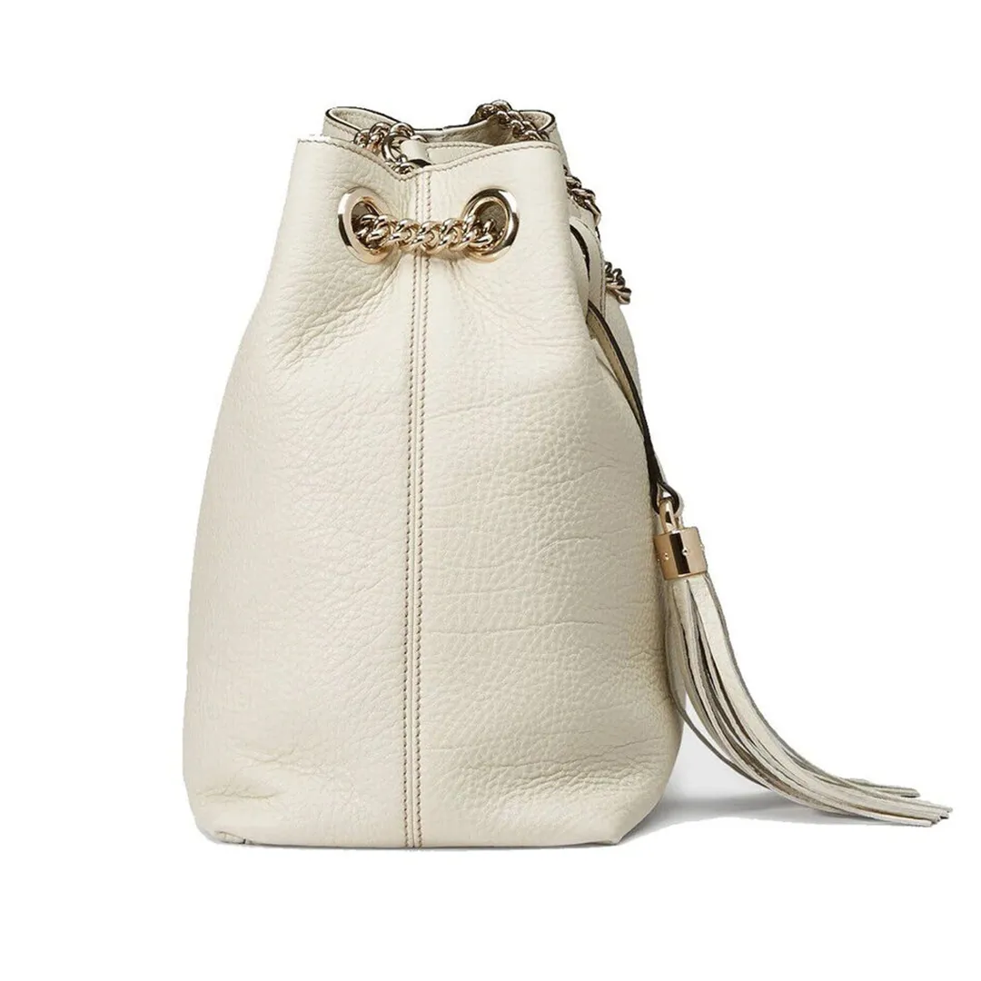 Gucci Soho Ivoire Ivory Gold White Hobo Leather Shoulder Bag Handbag Purse New