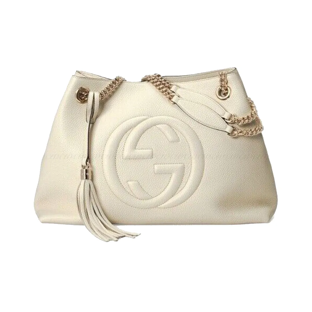 Gucci Soho Ivoire Ivory Gold White Hobo Leather Shoulder Bag Handbag Purse New
