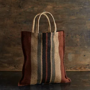 Hand Woven Jute Poresh Tote Bag - Chestnut Stripe