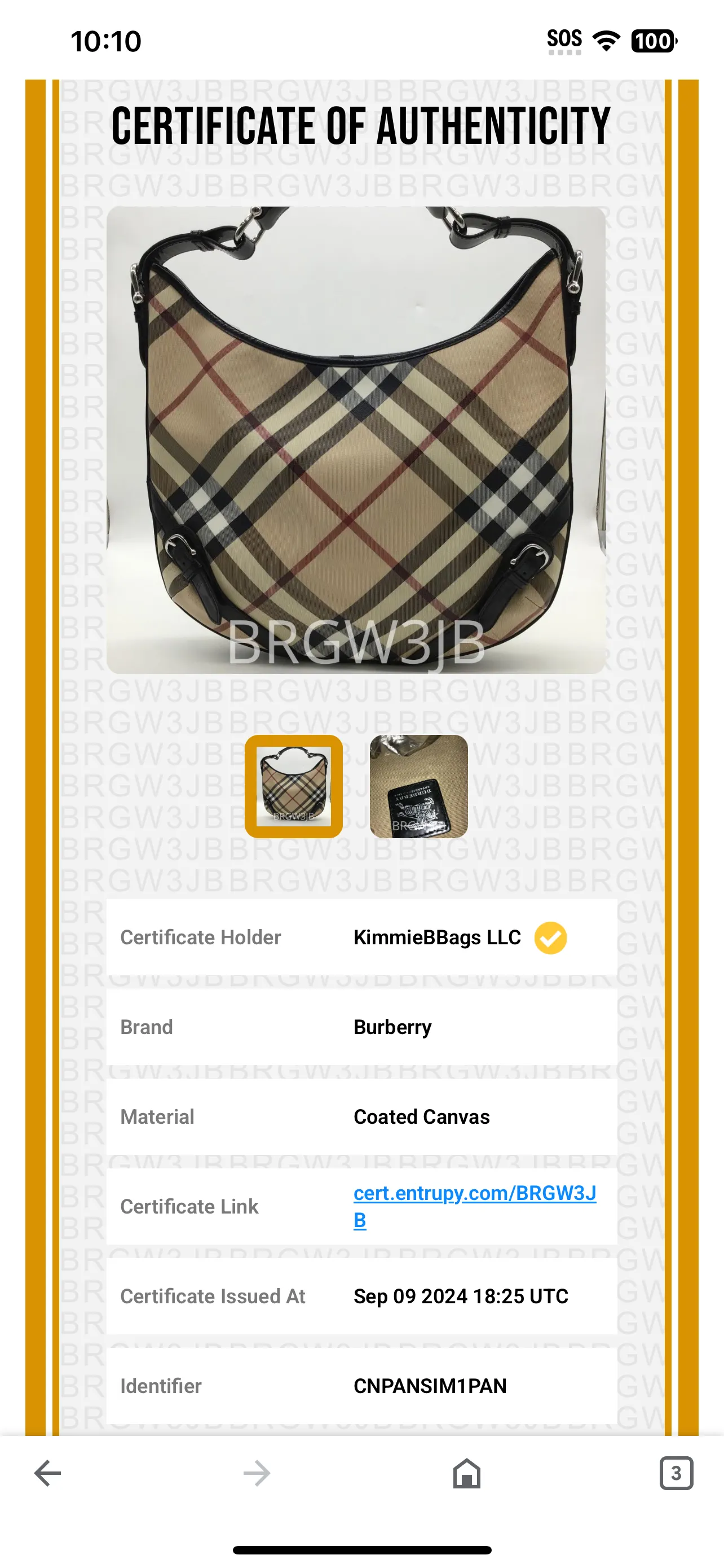 Handbag Luxury Designer By Burberry, Size: Large