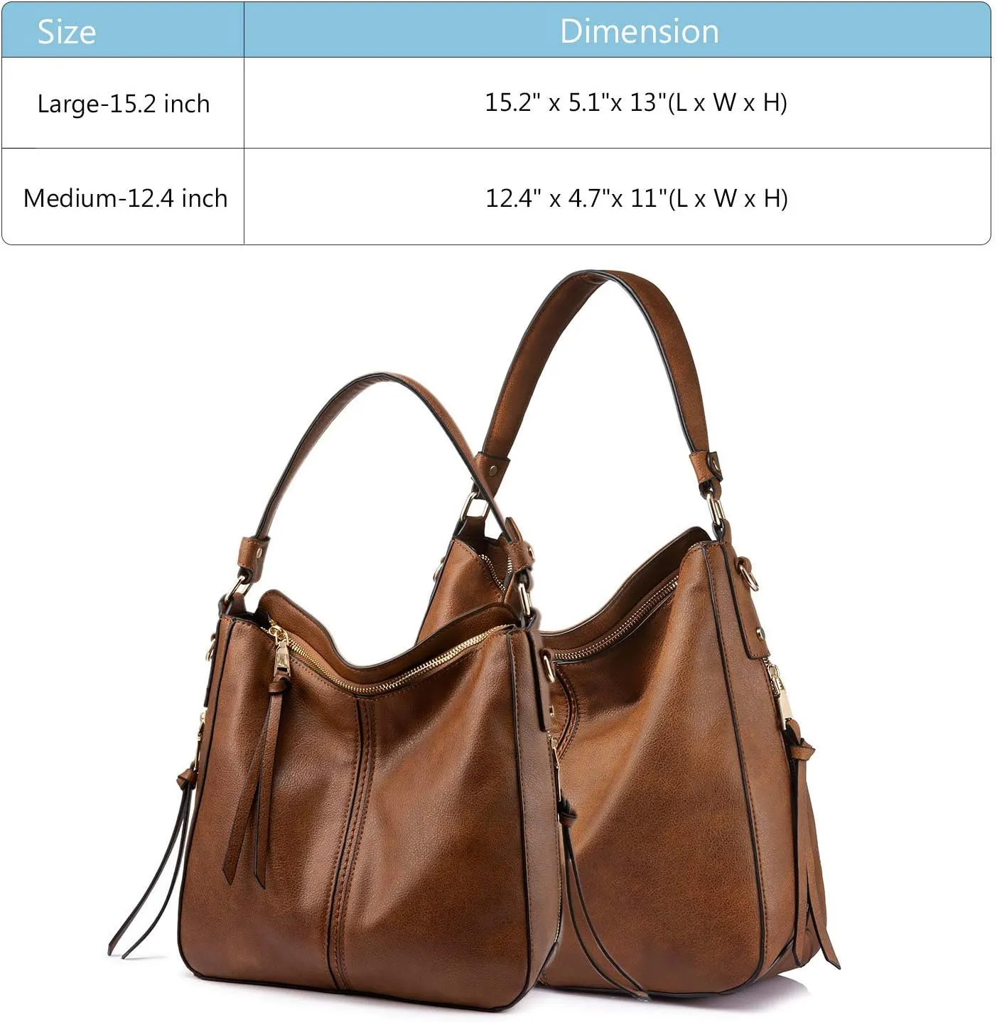 Handbags for Women Large Designer Ladies Hobo bag Bucket Purse Faux Leather Large-15.2 inch Brown-gold Hardware