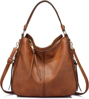 Handbags for Women Large Designer Ladies Hobo bag Bucket Purse Faux Leather Large-15.2 inch Brown-gold Hardware