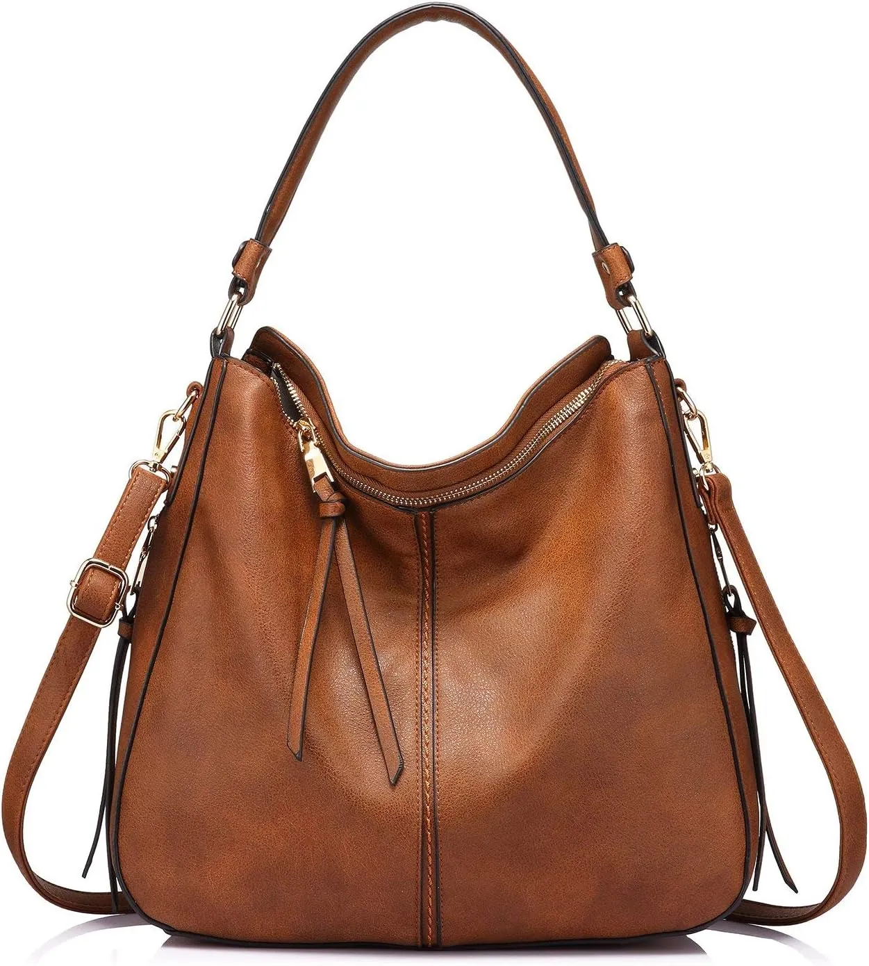Handbags for Women Large Designer Ladies Hobo bag Bucket Purse Faux Leather Large-15.2 inch Brown-gold Hardware