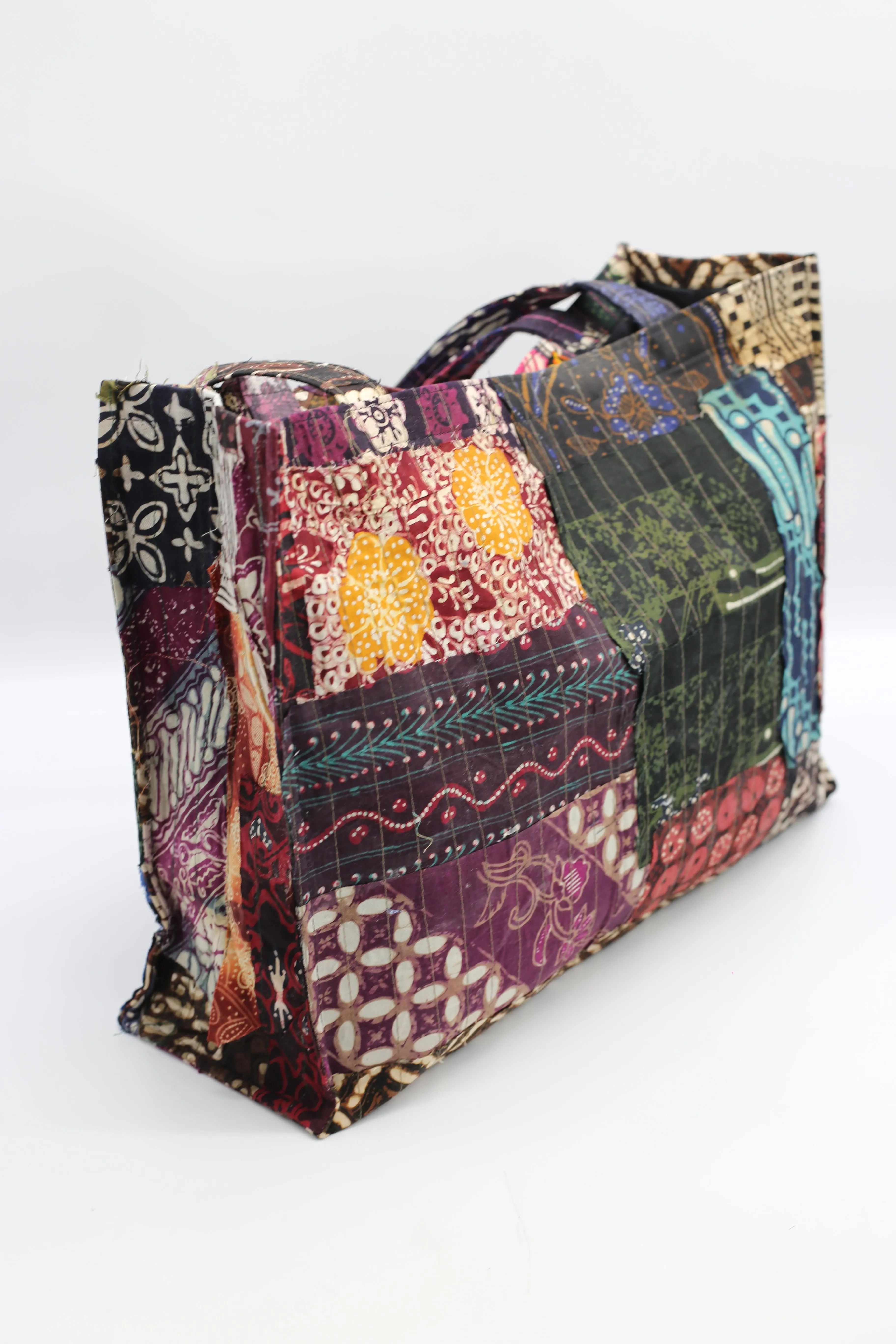 Handmade Square 1970's Batik Tote Bag From Recycled Fabric
