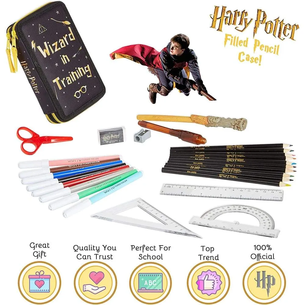 Harry Potter Double Filled Pencil Case, Secret Light Pen for Girls Boys Teens