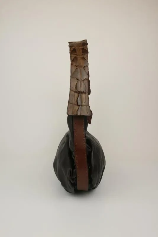 Henry Beguelin Hobo Dark Brown Leather & Alligator Small Shoulder Bag