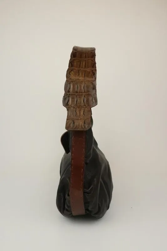 Henry Beguelin Hobo Dark Brown Leather & Alligator Small Shoulder Bag