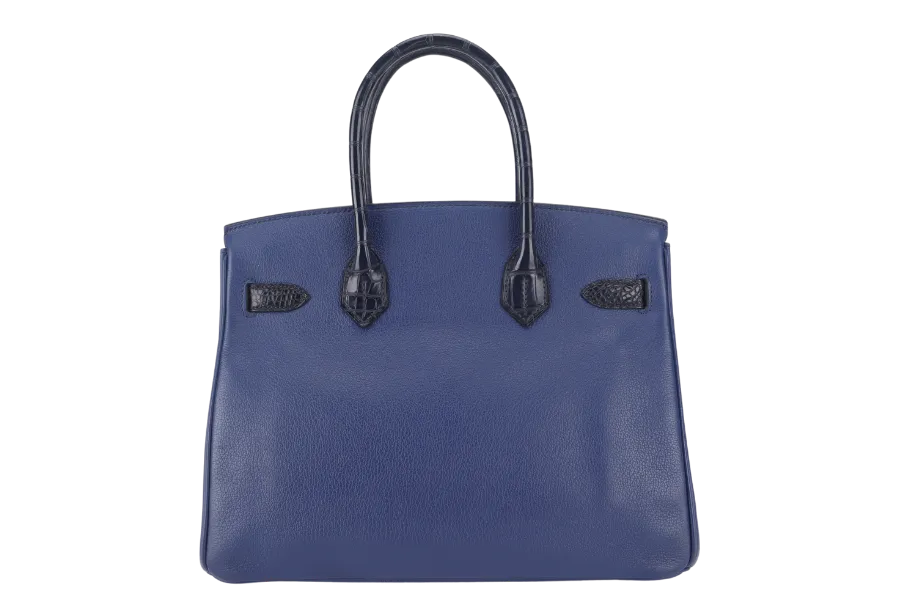 HERMES BIRKIN 30 STAMP C (YEAR 2018) TOUCH BLUE MARINE BLUE SAPPHIRE MATTE ALLIGATOR-NOVILLO LEATHER GOLD HARDWARE WITH KEYS,LOCK, RAINCOAT AND DUST COVER