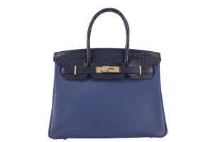 HERMES BIRKIN 30 STAMP C (YEAR 2018) TOUCH BLUE MARINE BLUE SAPPHIRE MATTE ALLIGATOR-NOVILLO LEATHER GOLD HARDWARE WITH KEYS,LOCK, RAINCOAT AND DUST COVER