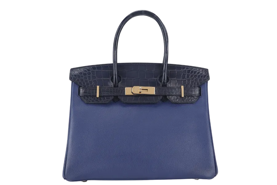 HERMES BIRKIN 30 STAMP C (YEAR 2018) TOUCH BLUE MARINE BLUE SAPPHIRE MATTE ALLIGATOR-NOVILLO LEATHER GOLD HARDWARE WITH KEYS,LOCK, RAINCOAT AND DUST COVER